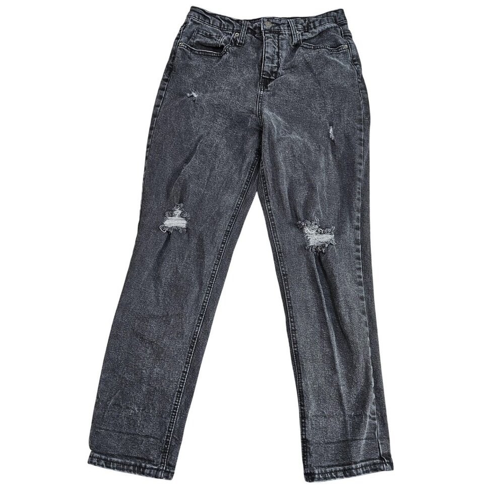 Wild Fable High Rise Mom Jeans Womens 8 Gray Charcoal Distressed‎ Stretch Denim